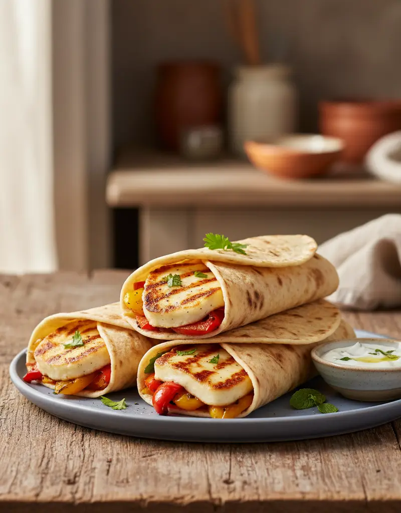 Grilled Halloumi and Roasted Pepper Wraps