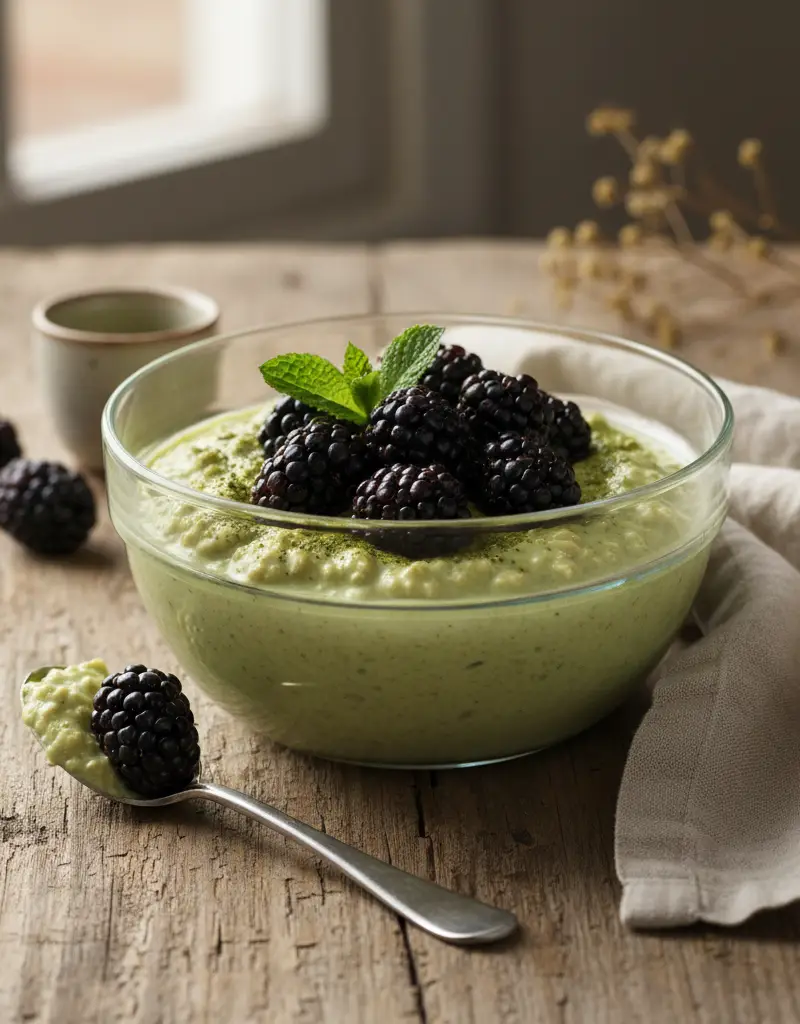 Matcha Overnights Oats with Blackberries