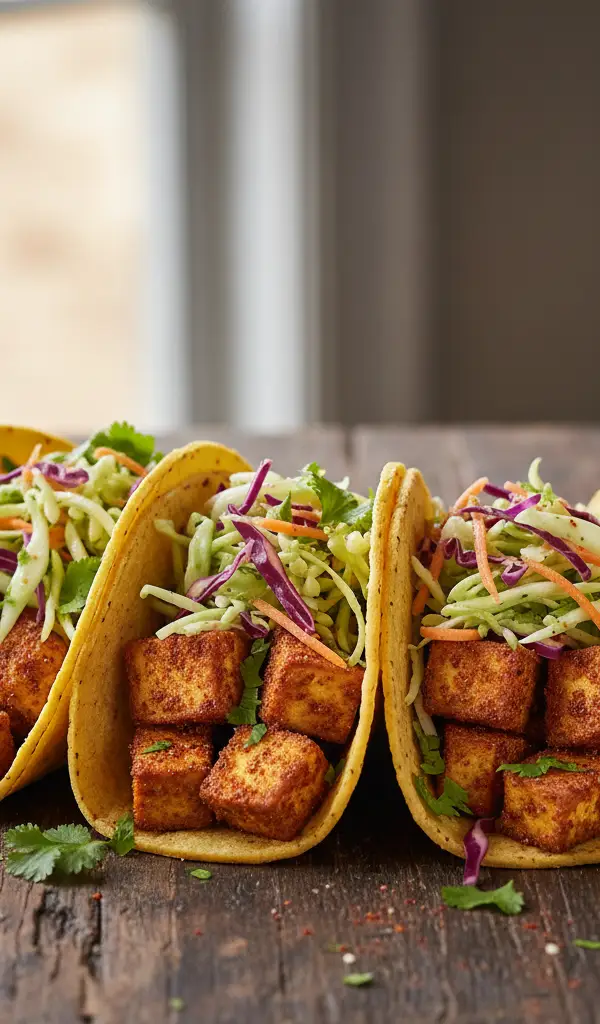 Crispy Tofu Tacos with Lime Slaw — Tofu recipe