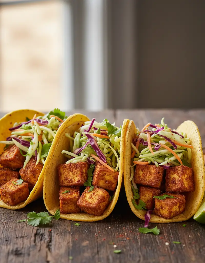 Crispy Tofu Tacos with Lime Slaw